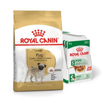 Royal Canin Pug Adult Dog Food 3kg & Royal Canin Mini Breed Adult Pouch 85gx12