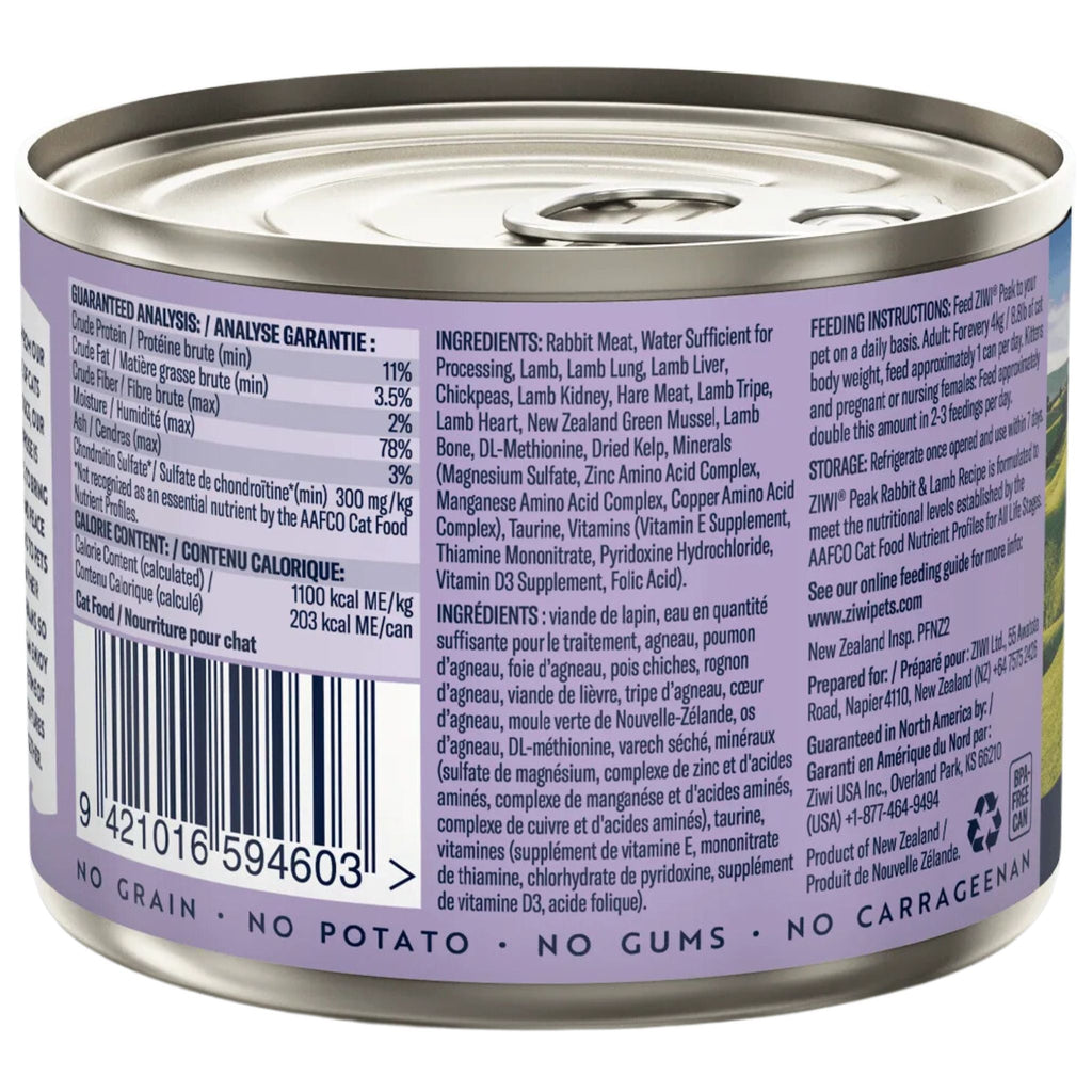 ZIWI Peak Cat Food Cans Rabbit & Lamb