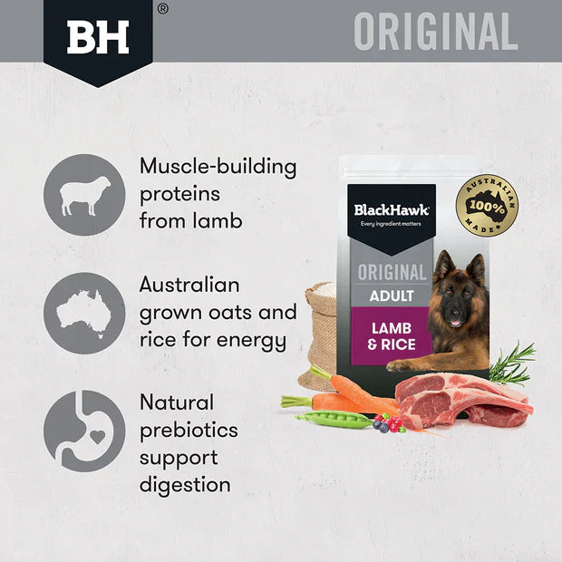 20Kg Black Hawk All breeds Lamb & Rice Original Adult Dog Food