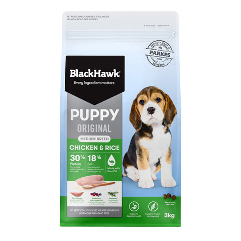 10kg Black Hawk Chicken & Rice Original Puppy Food Medium