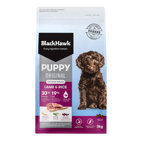 10kg Black Hawk Lamb & Rice Original Puppy Food Medium